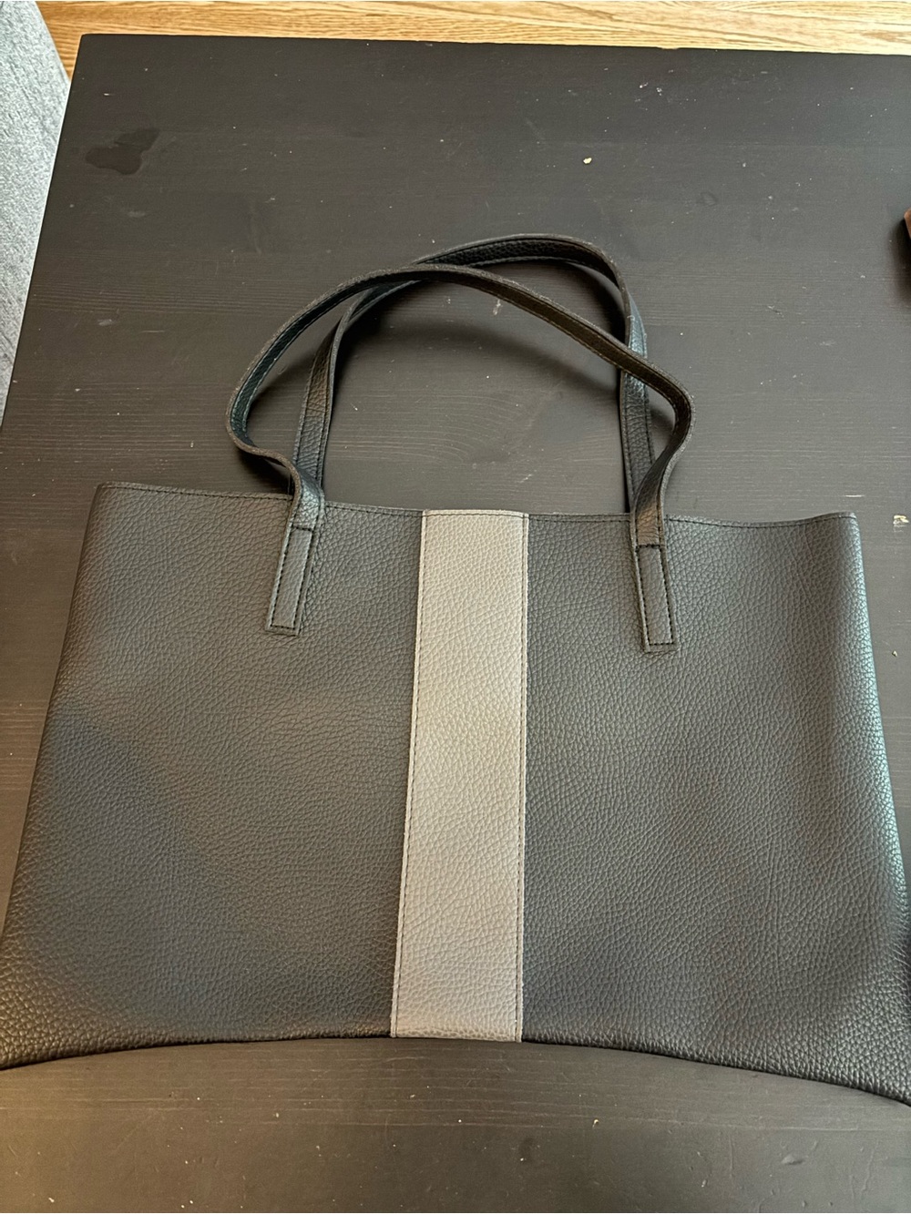 Vince Camuto Black Tote with Gray Center Stripe